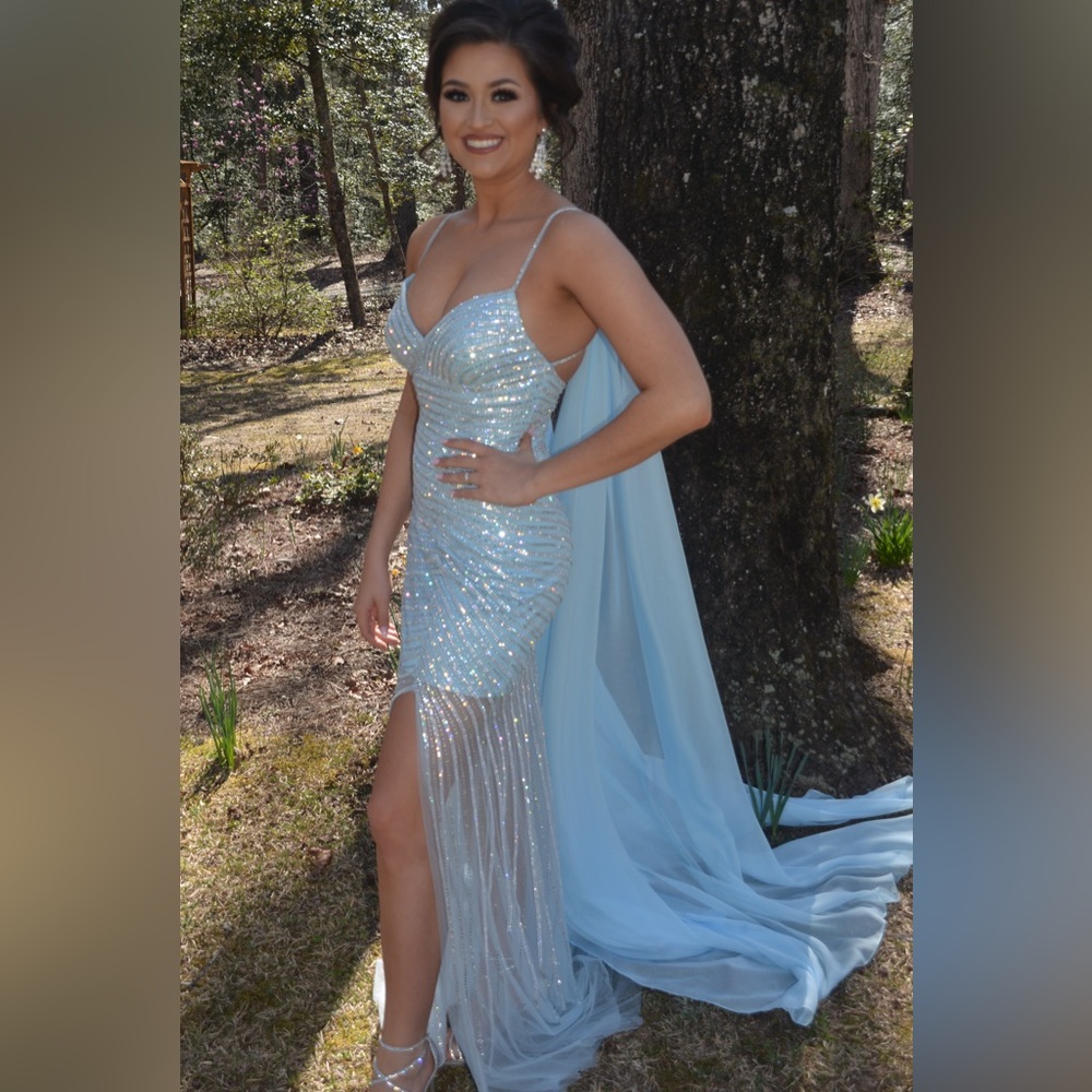 Light blue Jovani with cape (detachable) Size 0.